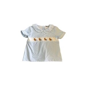 Light Blue Kids Shirt with Animal Embroidery Easter Collar